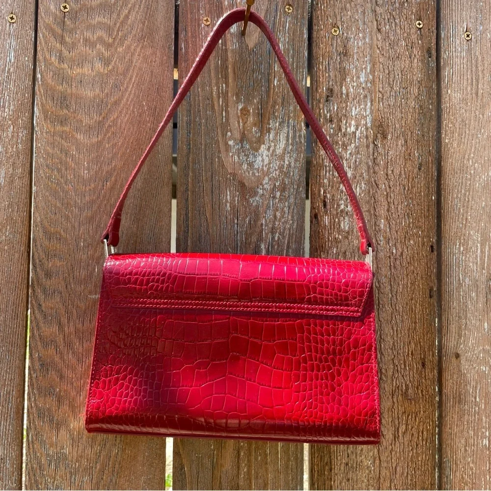 RALPH LAUREN Women’s Red Crocodile Pattern Shoulder Bag Vintage - Picture 8 of 16